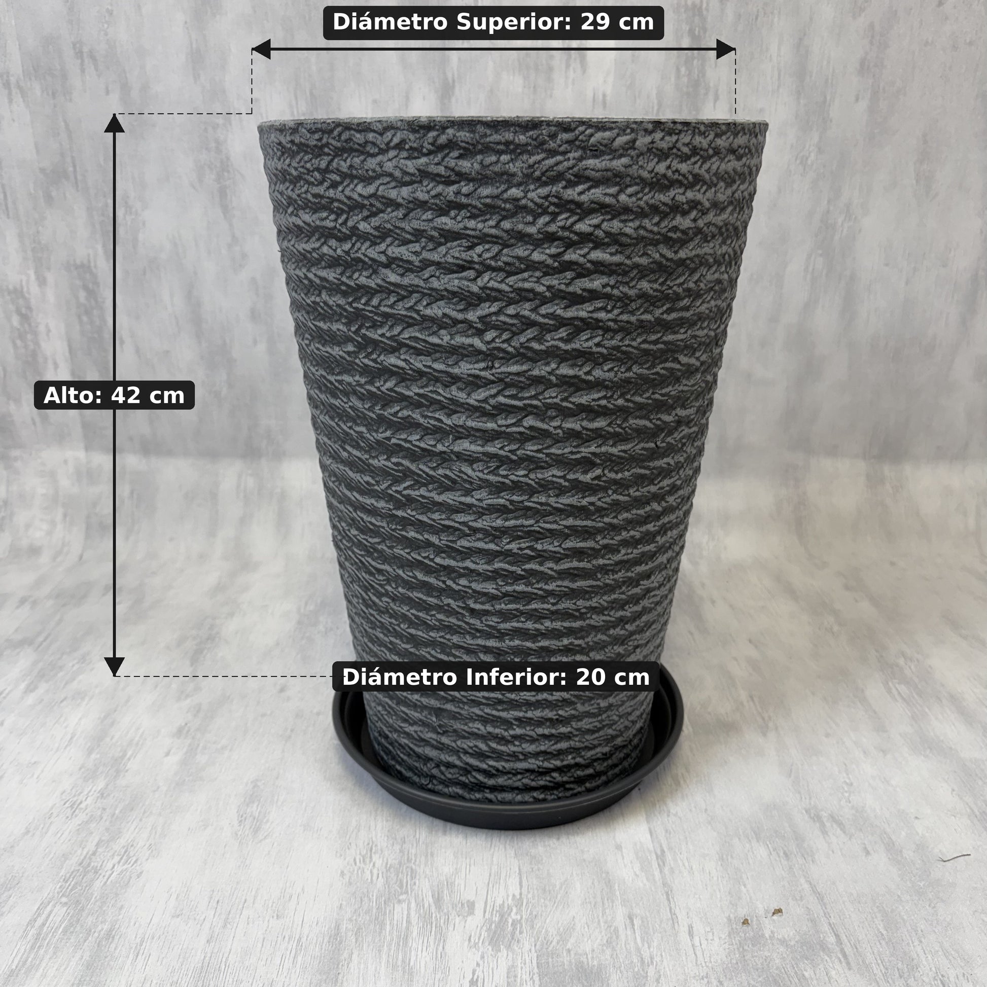 Macetero Cónico Tejido Gris Antracita XL 42 cm, foto 4 - Magno Botanics