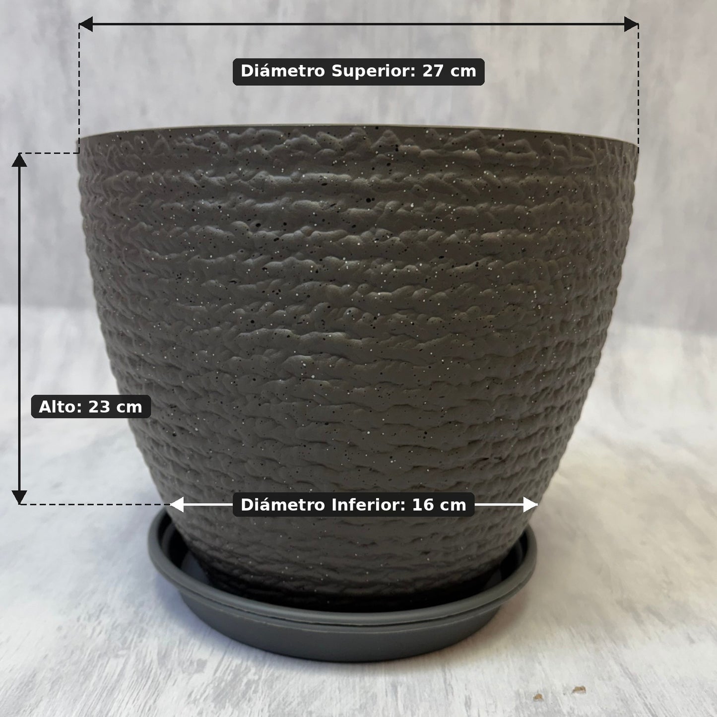 Macetero de Resina Moteada Gris M 27 cm
